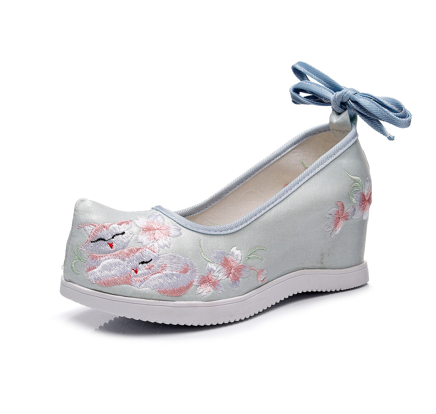 flowersverseHigh Heel the Han-Style Clothing Shoes Women's Ancient Style Height Increasing Insole Seven cm Embroidered Cotton Shoes Matching Retro Matching Student Dancing Shoes