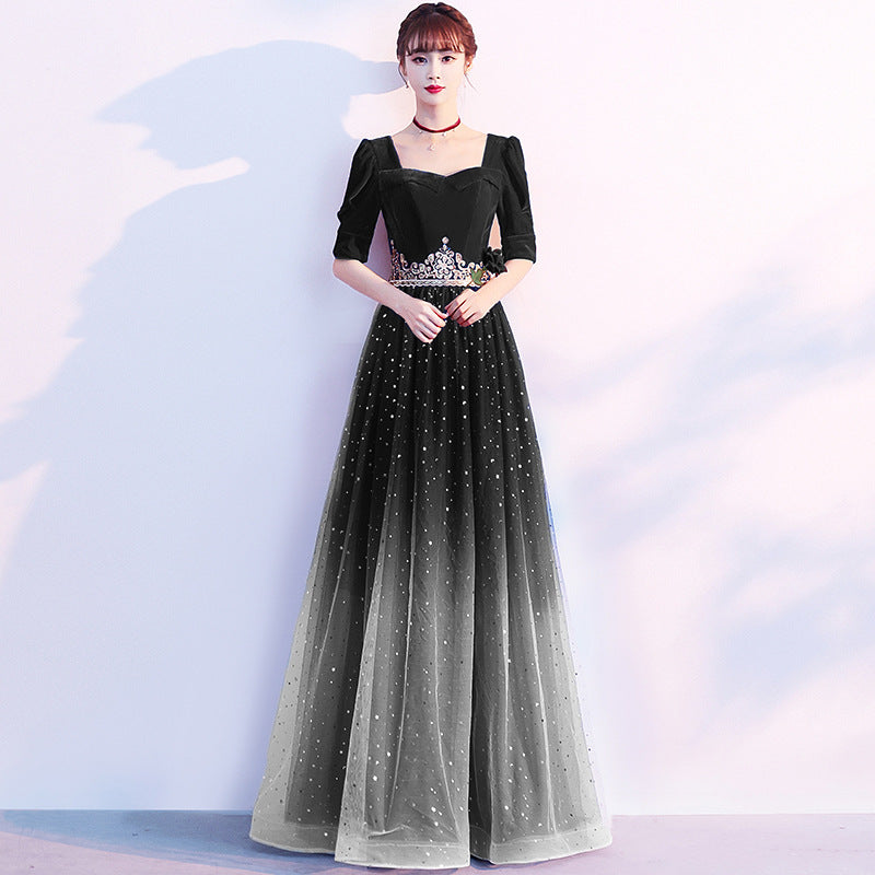 2025 Starry sky evening dress women  new temperament host chorus performance fashion banquet gradual change dress