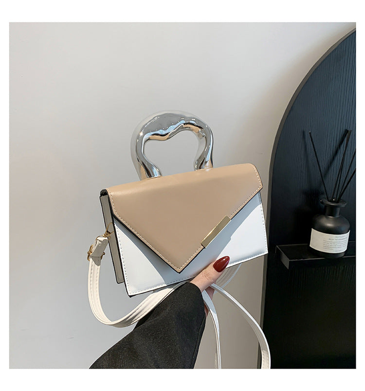 FLOWERSVERSE  Stylish Good Texture New Color-Blocking  Contrast Color Spring Leisure Simple Crossbody Metal Portable Square Pouch Women