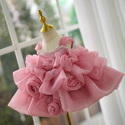 flowersverse Children's Evening Dress Flower Girl Wedding Little Girl Pettiskirt Girl Year-Old Princess Dress High-End Host Performance Costume