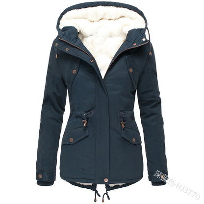 European and American Express winter hot sale popular hooded waist thin thickened women's medium and long cotton clothes jacket