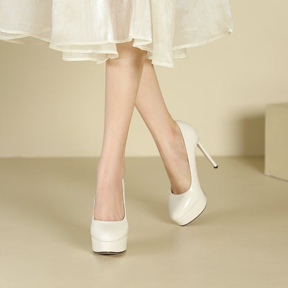 2025 136-1 Cross-border waterproof table super high heels women's round head thin heels high heels 2025 sexy solid color single shoes 12CM
