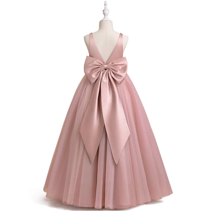 flowersverse New Girls' Dress Children and Teens Princess Dress Bow Dress Girl Costume for Piano Performance Dress