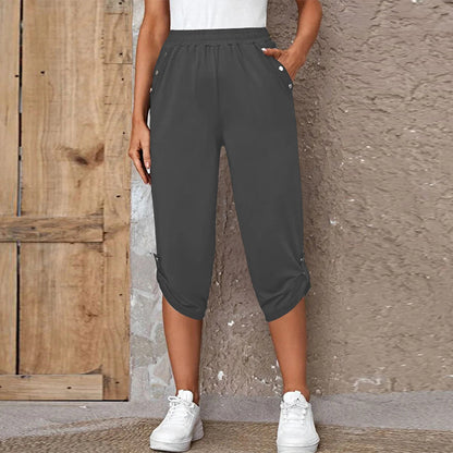 FLOWERSVERSE  European American Summer New Temu  Wish Hot Sale Fashion Casual Cropped Trousers with an Elasticated Waist Women