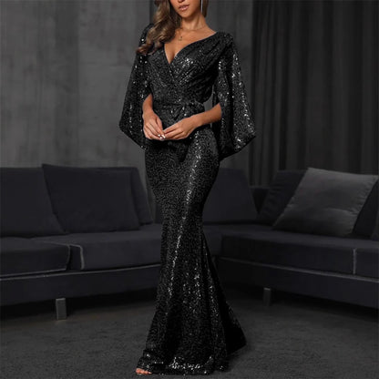 FLOWERSVERSE 2025 spring and summer 2025 Popular trade new sexy dress split color sequins long floor mopping evening dress dress