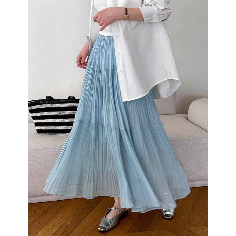 2025  spring new Korean version of dopamine pleated design sense atmosphere trend pleated skirt half-length skirt 702