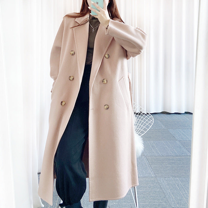 2025 popular new double-breasted double-sided cashmere coat, classic wool thickened women's coat wholesale