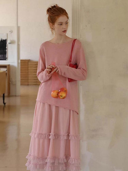 Siyuan, commuter round neck soft waxy versatile lazy cotton wool blended backing sweater knitted sweater women 8902