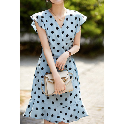 2025 Silk dress, high-end polka dot printed mulberry silk coffee break skirt  summer women's clothing new medium and long