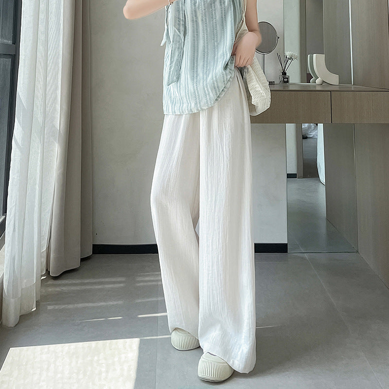 flowersverse Summer New Ice Silk Cotton Linen High Waist Culottes Women's Loose Slimming Thin Casual Linen Wide-Leg Pants