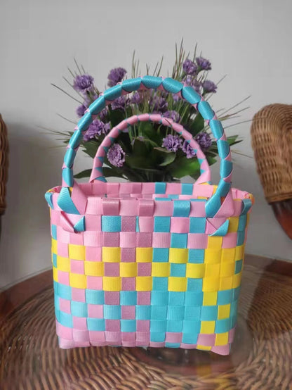 FLOWERSVERSE  Free Shipping Popular Small Bag Vegetable Basket PVC Woven Bag Open Children Small Clutch Hand Gift Bag Women's Bag