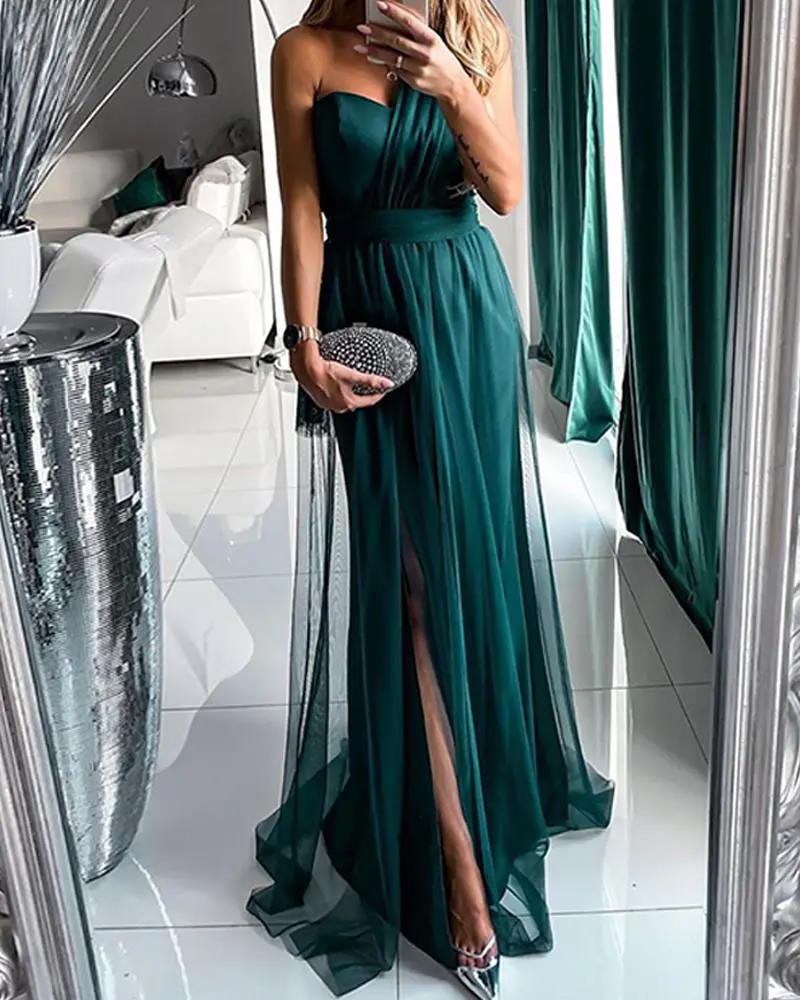 FLOWERSVERSE 2025 New Popular trade new temperament commuter ins long dress outer single solid color suspender dress evening dress