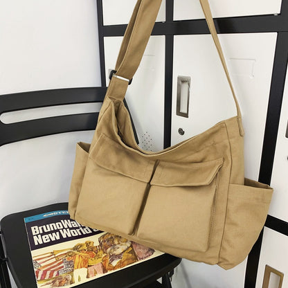 FLOWERSVERSE  Artistic Youth Shoulder Bag Ins Versatile Large Capacity Canvas Bag Summer School Bag for College Students Messenger Bag Women's Bag