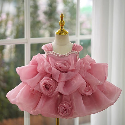 flowersverse Children's Evening Dress Flower Girl Wedding Little Girl Pettiskirt Girl Year-Old Princess Dress High-End Host Performance Costume