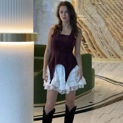 Cross-border independent station  Spice Girls Suede Suspender Vest Sexy Small Vest Top Niche Trend Spice Girls