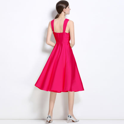 dress retro square neck satin suspender slim graduation birthday engagement light dress dress women