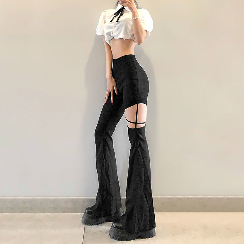 FLOWERSVERSE  Fashion Personality Hollow out Design Elegant Slim Pants European and American  Summer New High Waist Casual Pants