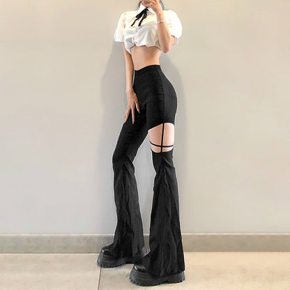 FLOWERSVERSE  Fashion Personality Hollow out Design Elegant Slim Pants European and American  Summer New High Waist Casual Pants