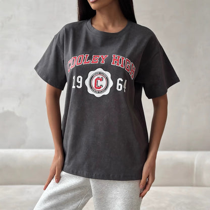 Cross-border  niche personalized printing graffiti n loose short-sleeved T-shirt summer thin outer casual top