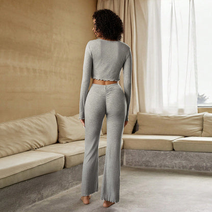 FLOWERSVERSE 2025 Hot Trade International Station popular simple loungewear set autumn and winter pajamas comfortable casual long-sleeved two-piece set