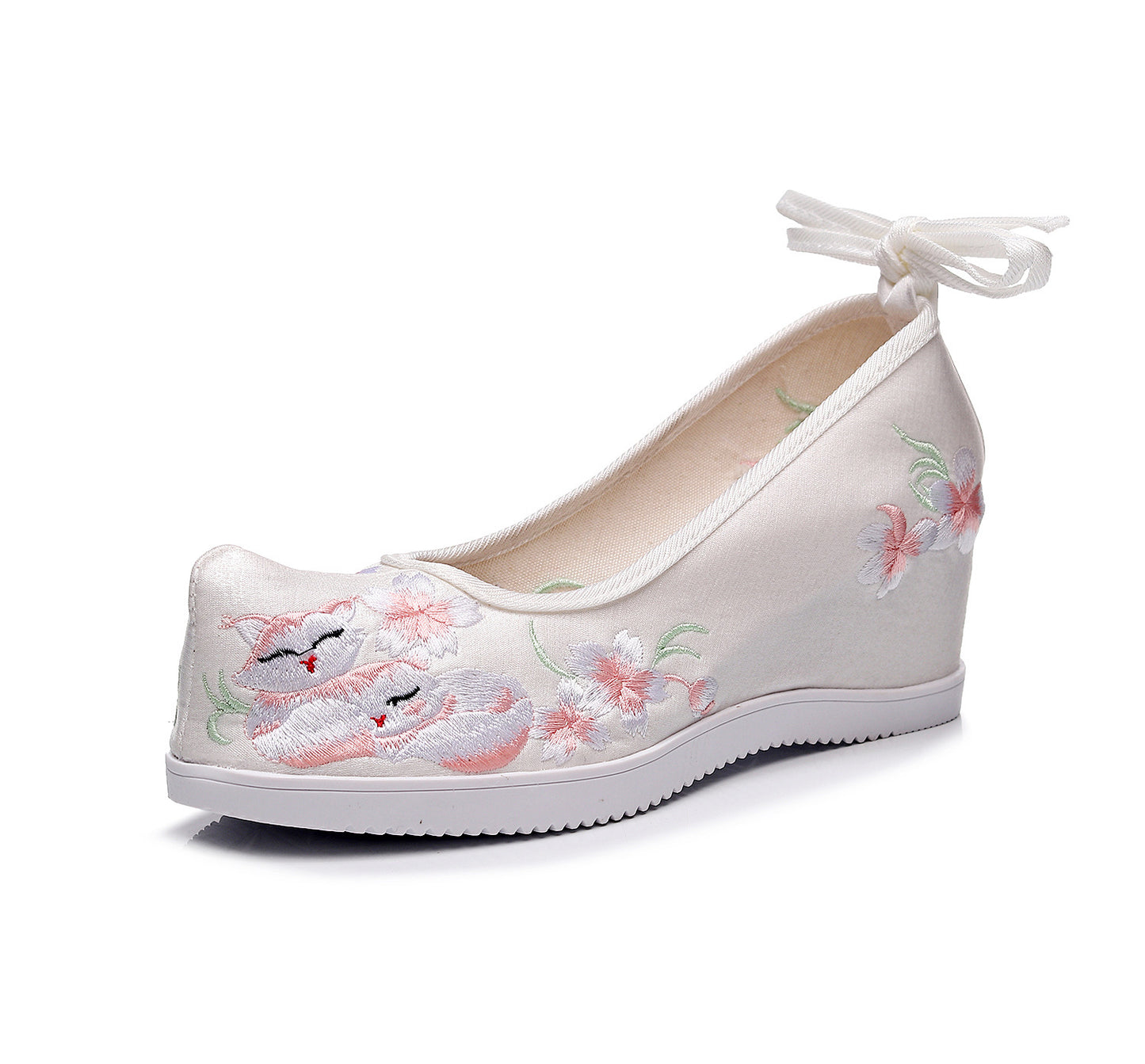 flowersverseHigh Heel the Han-Style Clothing Shoes Women's Ancient Style Height Increasing Insole Seven cm Embroidered Cotton Shoes Matching Retro Matching Student Dancing Shoes