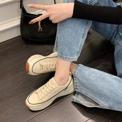 flowersverse[Lan Cabinet] Beihaidao Platform Lace-up Canvas Shoes for Women  New Mesh Flat White Shoes for Women