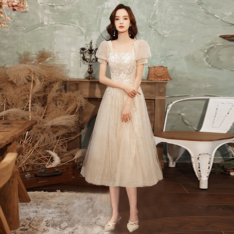 dress women's 2025 spring and summer new fairy temperament girlfriends dress short-sleeved host banquet evening dress