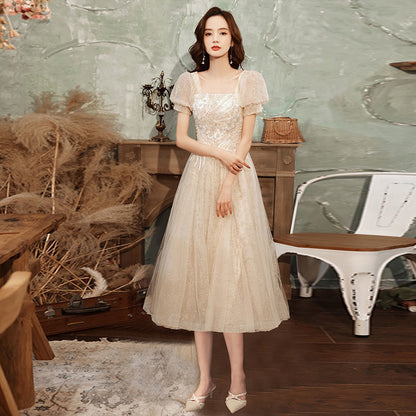 dress women's 2025 spring and summer new fairy temperament girlfriends dress short-sleeved host banquet evening dress