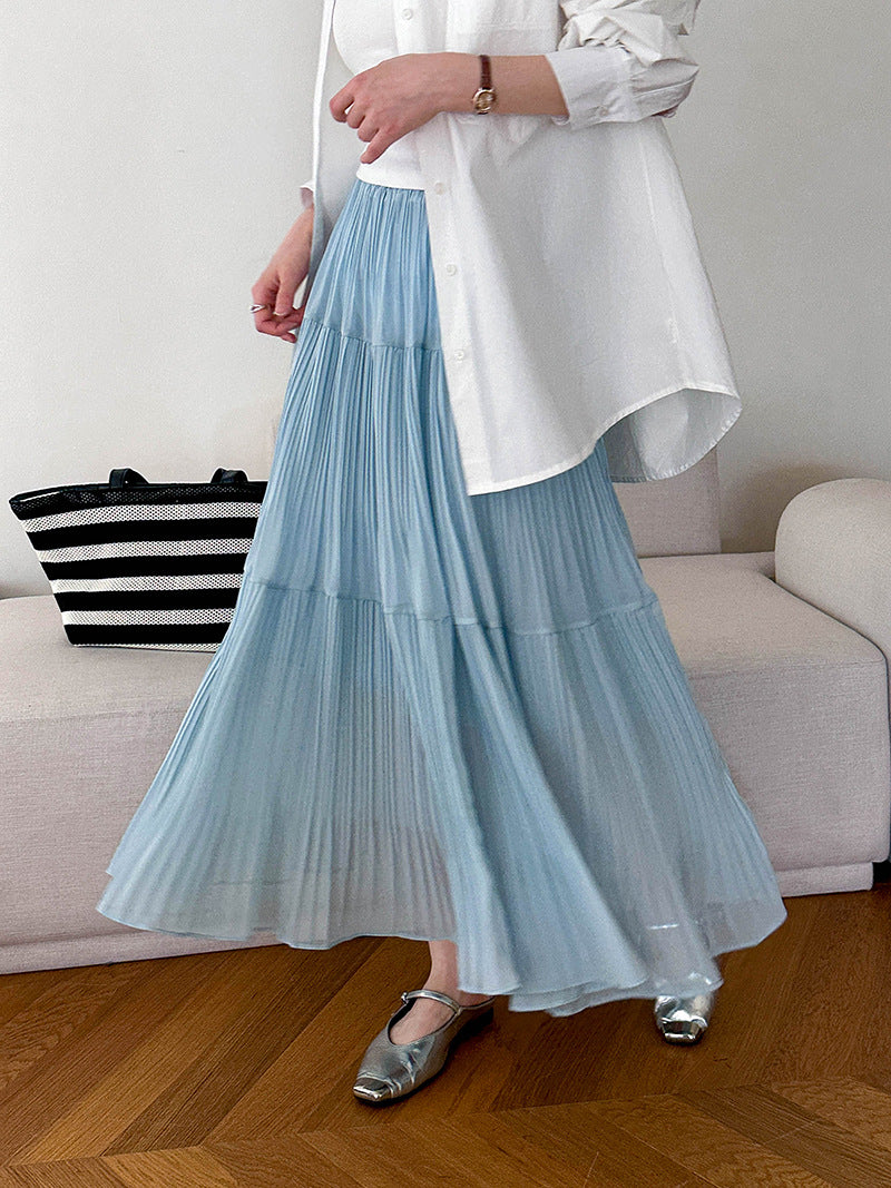 2025  spring new Korean version of dopamine pleated design sense atmosphere trend pleated skirt half-length skirt 702
