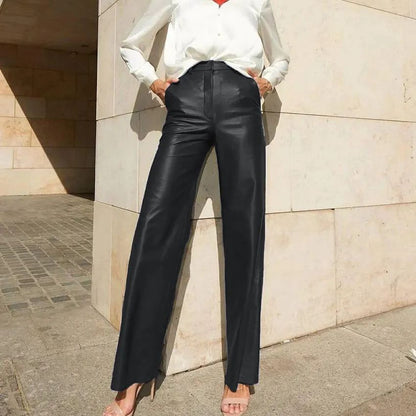 style Popular trade women's clothing popular autumn fashion PU leather medium and high waist hip lift straight women's casual pants women's pants