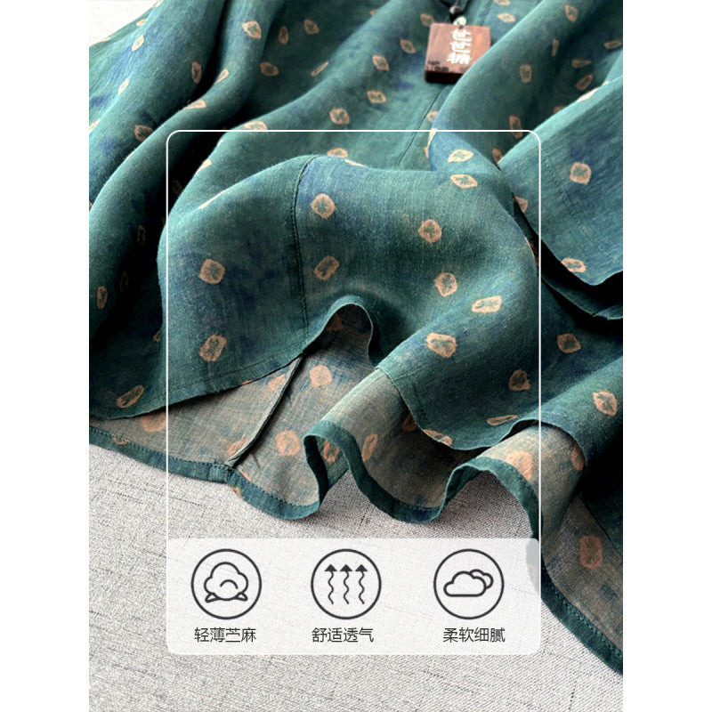 Literary and retro printed shirt skirt set  spring comfortable pendulum double-layer A-word long skirt two-piece set