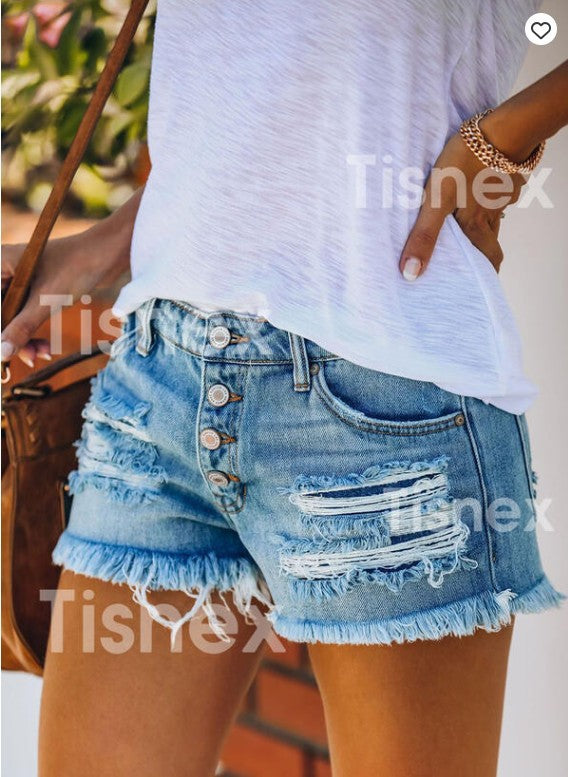 Popular trade high waist ripped denim shorts women