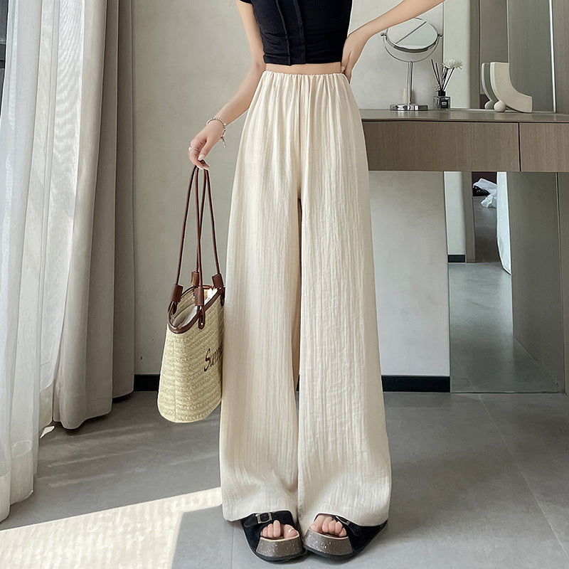 flowersverse Summer New Ice Silk Cotton Linen High Waist Culottes Women's Loose Slimming Thin Casual Linen Wide-Leg Pants