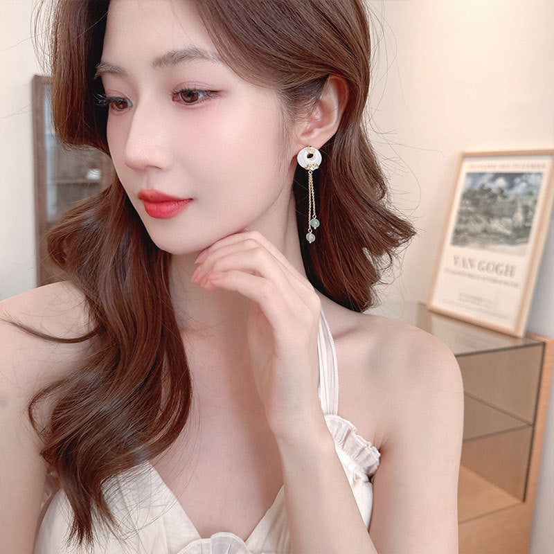 2025 Ping An Buckle Tassel Fu Character Xiangyun Earrings Imitation Jade New Chinese Antique Earrings Guofeng Cheongsam Hanfu Versatile Earrings