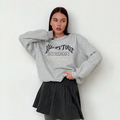 's new women's top, personalized fashion letter printing contrasting color crew neck sweater custom women's models