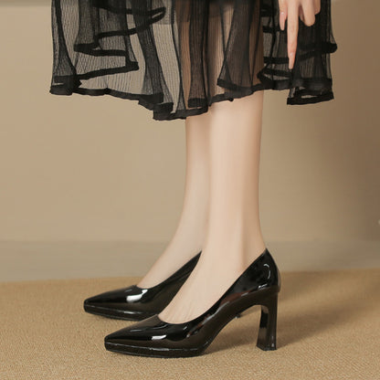 2025 8066-1 Sexy solid color pointed thick heel high heels women's waterproof table bridesmaid shoes Ol professional work single shoes women