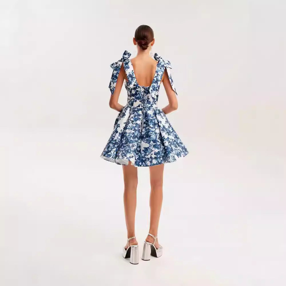 FLOWERSVERSE 2025New summer New new sexy dress, holiday style temperament slim print lace-up A pendulum dress woman