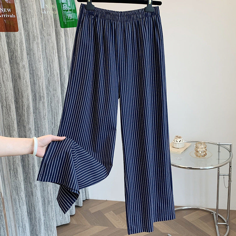 summer new high-end drape elastic waist temperament striped thin straight versatile casual pants children