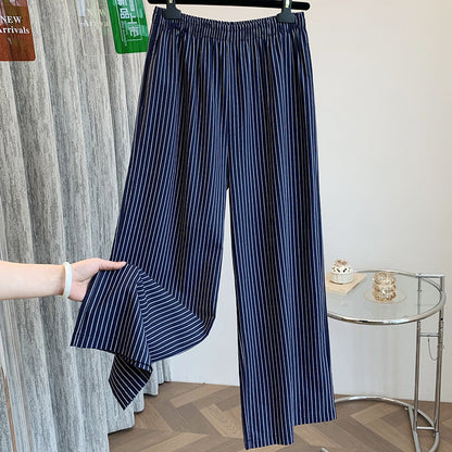 summer new high-end drape elastic waist temperament striped thin straight versatile casual pants children
