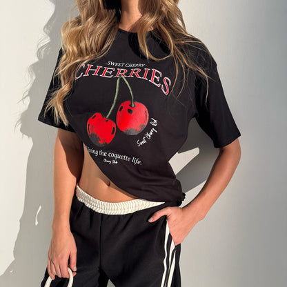 New new cherries printed short-sleeved printed women's t-shirt spring and summer fashion  spice girls ins style