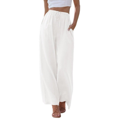 FLOWERSVERSE  EBay  European and American plus Size Women's Pants Linen Loose Casual Pocket Drawstring Wide Leg Pants Women