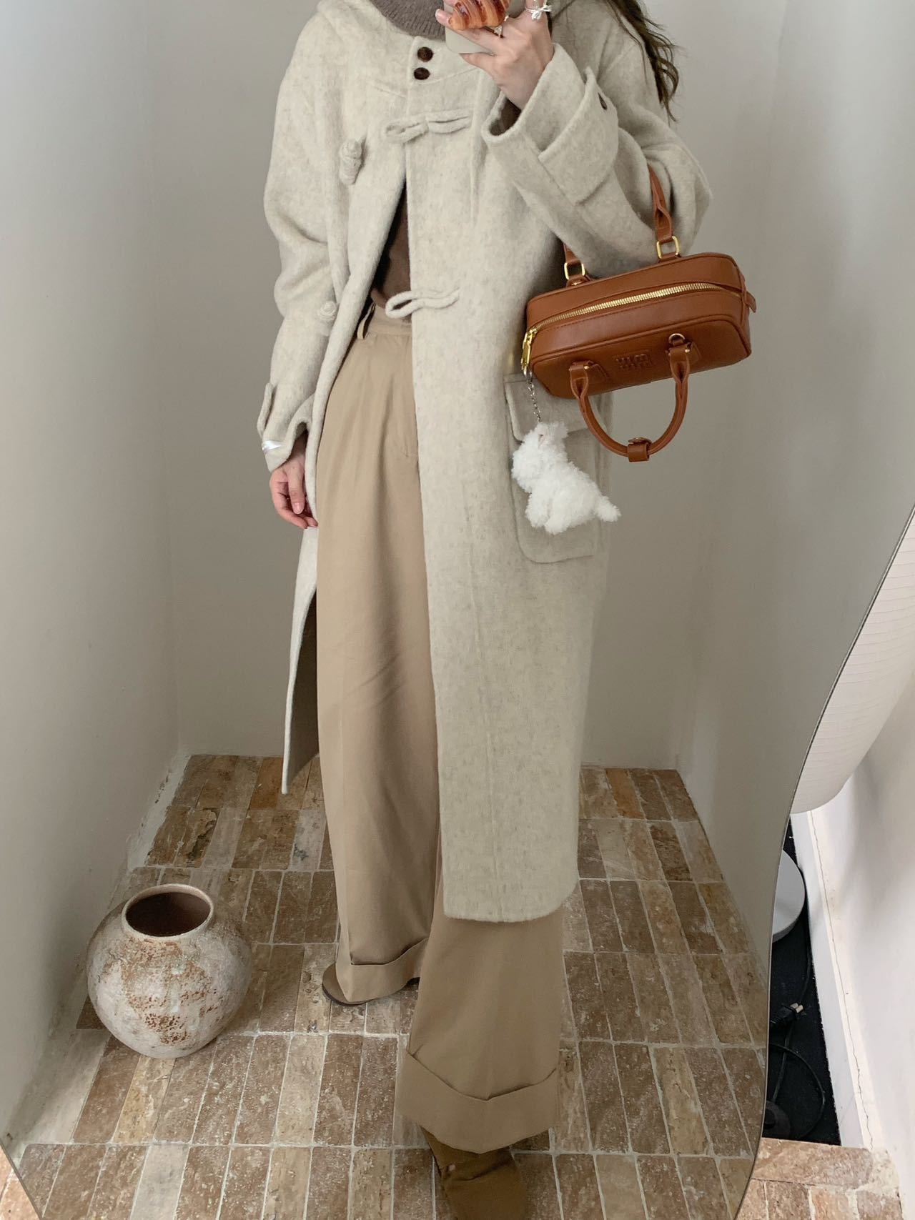 2025 Hooded disc buckle solid color extended double-sided wool coat woolen casual loose coat women's warm autumn and winter