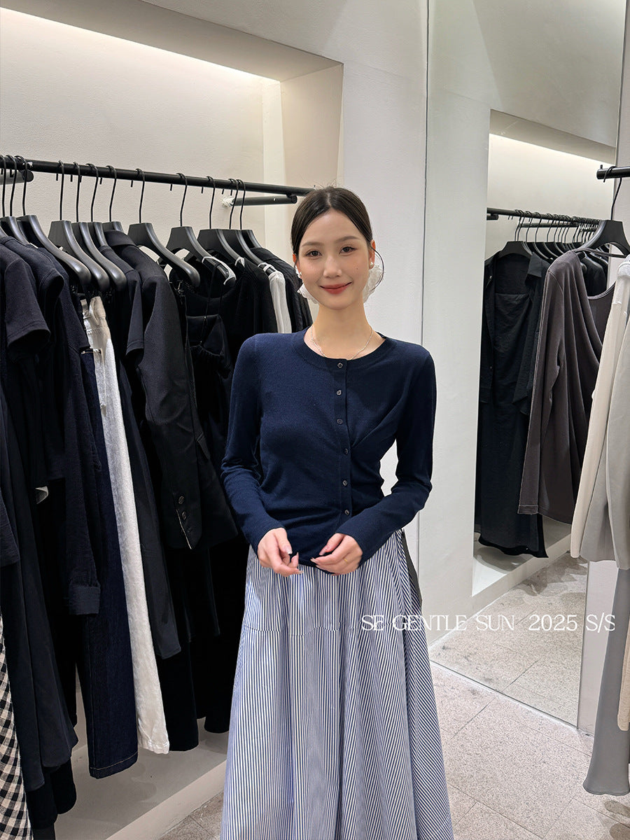 2025 spring and summer new temperament versatile wool knitted cardigan women's long-sleeved sunscreen top 25224