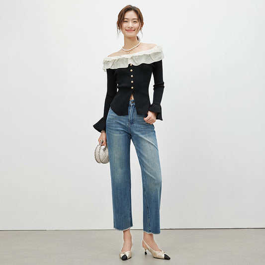 2025 popular Spring New High Waist Elastic Jeans Women's Straight Loose Nine-Point Pants Fashion Versatile Women's Jeans