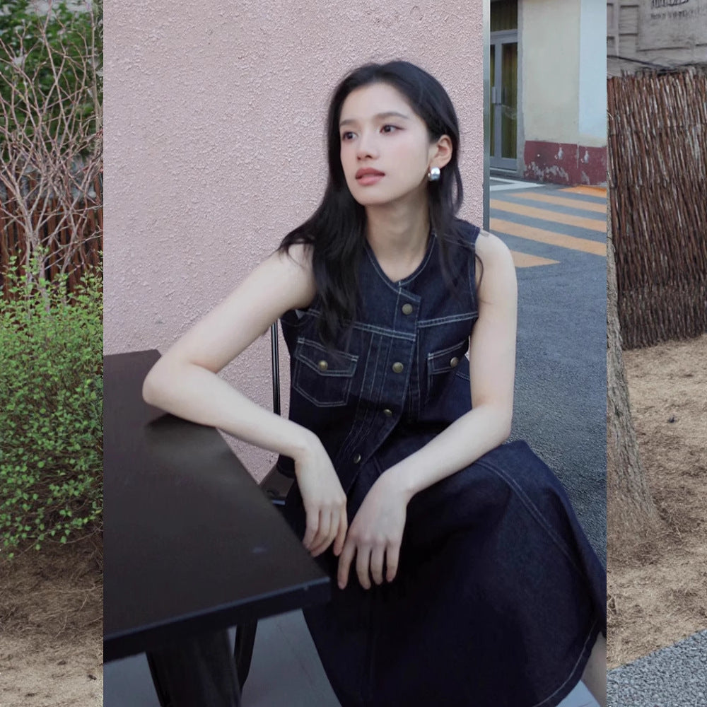 Siyuan S * W same Lyocell cotton retro denim vest/skirt temperament suit women 9102 + 9103