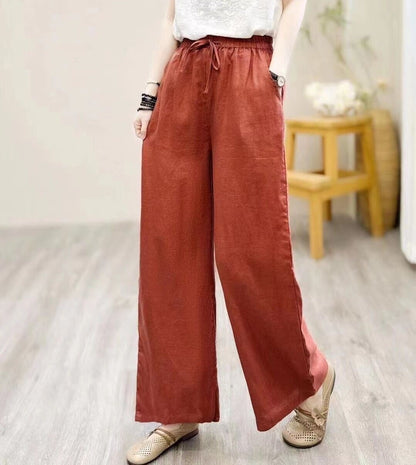 flowersverse Jianmeng Youyou Linen Wide-Leg Pants  Spring New Style Inner Edge Casual Pants for Women Elastic Waist Pants 8826