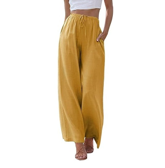 FLOWERSVERSE  EBay  European and American plus Size Women's Pants Linen Loose Casual Pocket Drawstring Wide Leg Pants Women