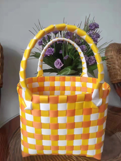 FLOWERSVERSE  Free Shipping Popular Small Bag Vegetable Basket PVC Woven Bag Open Children Small Clutch Hand Gift Bag Women's Bag
