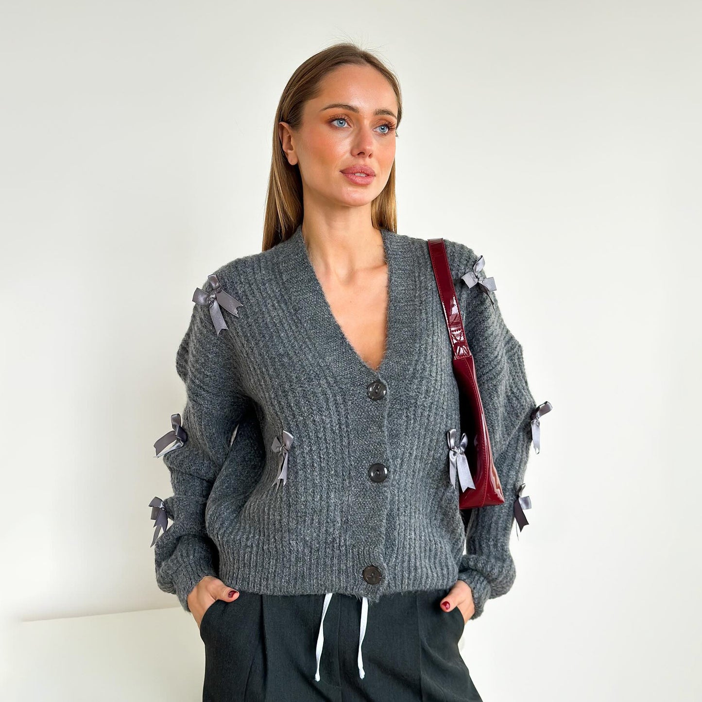 New spring new product bow splicing knitted sweater sweater temperament n sweater women's new knitting