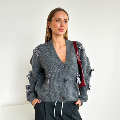 New spring new product bow splicing knitted sweater sweater temperament n sweater women's new knitting